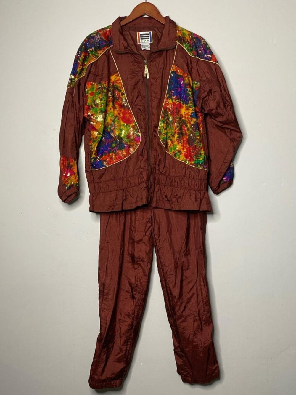 Brown and multi colored 80’s vintage track suit size large by EVR